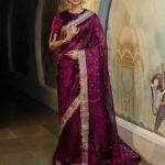 Banarasi Semi Katan Softy Silk Saree in Plum Purple with Premium Lace Border