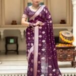 Royal Purple Semi-Georgette Silk Water Zari Saree – Premium Lightweight Drape
