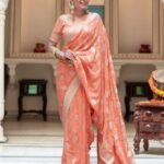 Graceful Peach Semi-Georgette Silk Water Zari Saree – Soft & Lightweight Drape