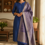 Unstitched Banarasi Soft Katan Silk Plain Suit in Royal Blue with Elegant Jaal Weaving Dupatta