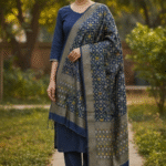 Unstitched Banarasi Soft Katan Silk Plain Suit in Navy Blue with Heavy Jaal Weaving Dupatta