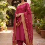 Unstitched eBanarasi Soft Katan Silk Plain Suit in Rani Pink with Heavy Zari Weaving Dupatta