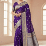 Royal Purple Banarasi Soft Organza Silk Woven Dyeable Saree with Zari Border
