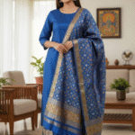Unstitched Banarasi Soft Katan Silk Plain Suit in Royal Blue with Heavy Jaal Weaving Dupatta