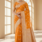 Burnt Orange Banarasi Soft Organza Silk Woven Dyeable Saree with Zari Borde