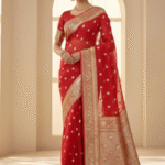 Cherry Red Banarasi Soft Organza Silk Woven Dyeable Saree with Zari Border