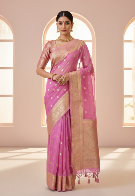 Banarasi Soft Organza Silk Woven Dyeable Saree with Zari Border