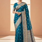 Teal Green Banarasi Soft Organza Silk Woven Dyeable Saree with Zari Border