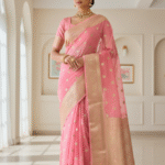 Peach Pink Banarasi Soft Organza Silk Woven Dyeable Saree with Zari Border