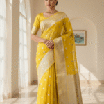 Mustard Yellow Banarasi Soft Organza Silk Woven Dyeable Saree with Zari Border
