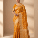 Mustard Premium Banarasi Tissue Crush Soft Saree with 30-Number Zari Weaving & Box Buti Design