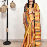 Pure Handloom Multicolour Golden Jari Tissue Saree with Running Tissue Pallu & Blouse