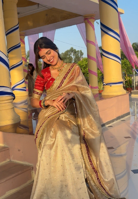 Beautiful Banarasi Semi Tissue Silk Saree with Premium Lace Work