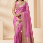 Elegant Pink Tissue Silk Woven Kaat Band Work Saree with Premium Lace