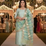 Unstitched Banarasi Chanderi Suit with Fancy Jacquard Stripe Dupatta – Mint Aqua Festive Elegance