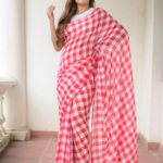 Pure Mul Cotton Saree – Red & White Checkered Summer Classic