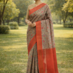 Pure Tussar Silk Handloom Saree – Beige with Rust Red Border